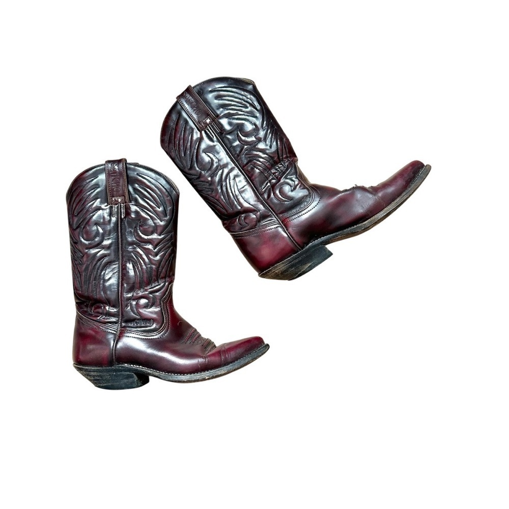 Vtg 80's Sancho Boots Genuine Leather Cowboy Oxblood Made in Spain 37 EU 6.5 US